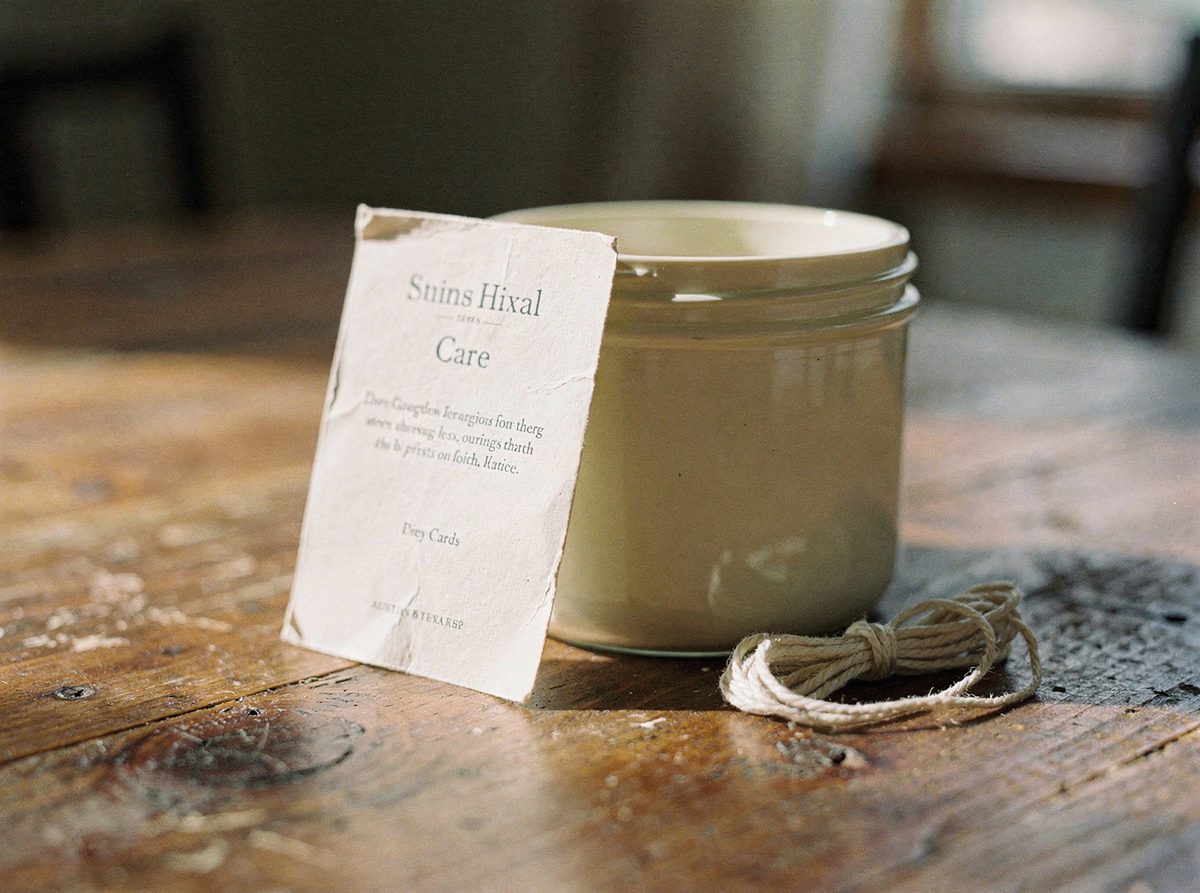 A printed care card resting against a cream jar